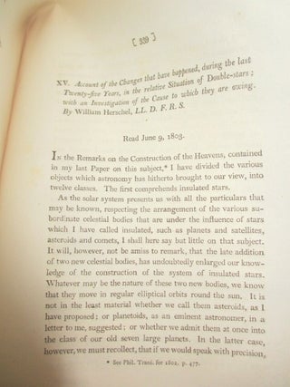 Account of the changes that have happened, during the last 25 years, in the relative situation of double stars; with an investigation of the cause to which they are owing. In Philosophical Translations, Pages 339-382.