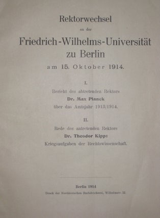 BERICHT DES ABTRETENDEN REKTORS; UBER DAS AMTSJAHR 1913/1914
