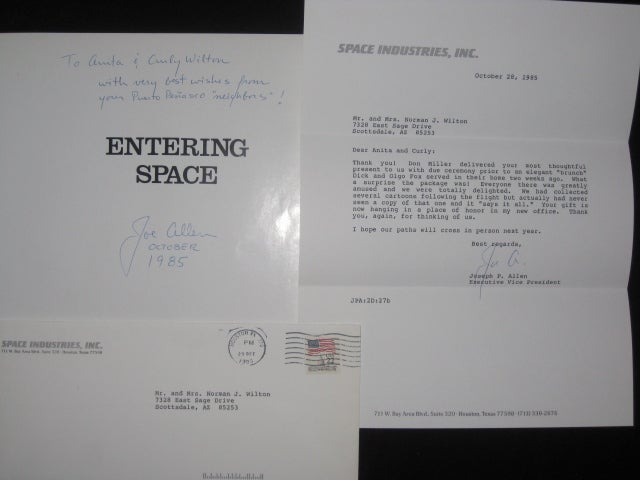 Item #0761 ENTERING SPACE an Astronaut's Odyssey (With TLS By Joseph Allen). Joseph Allen, Russell Martin, SIGNED.