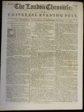 Item #07819 The London Chronicle or, Universal Evening Post. J. At the Bible Wilkie, Sold by