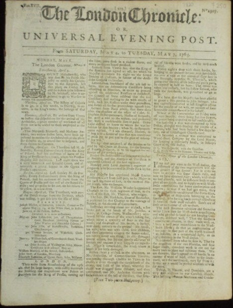 Item #07820 The London Chronicle or, Universal Evening Post. J. At the Bible Wilkie, Sold by.