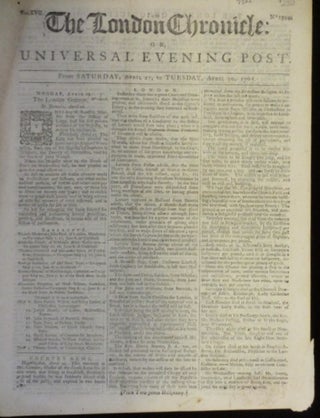 Item #07822 The London Chronicle or, Universal Evening Post. J. At the Bible Wilkie, Sold by