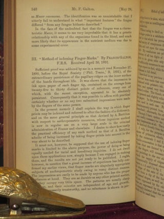 Item #08230 Method of Indexing Finger-Marks, In Proceedings of the Royal Society of London. From...
