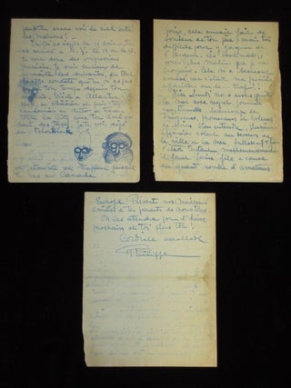 Autograph Letter Signed, in French, with 3 Caricature Drawings