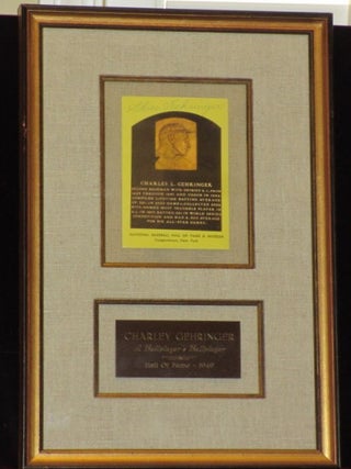 Item #08307 BASEBALL HALL OF FAME CARD SIGNED. CHARLES L. "CHARLEY" GEHRINGER, SIGNED