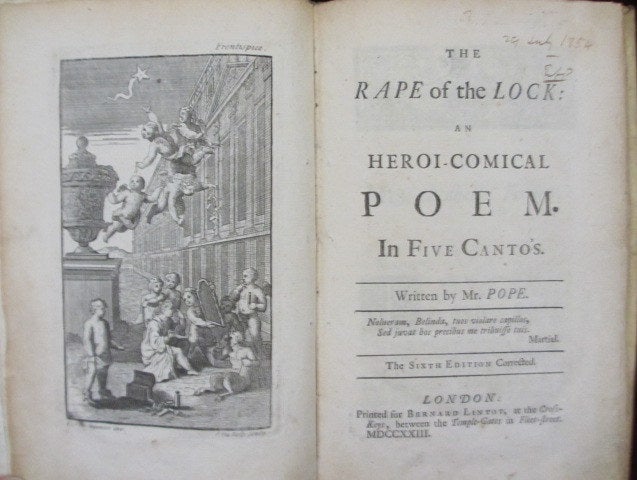 Item #08523 THE RAPE OF THE LOCK: AN HEROI-COMICAL POEM. IN FIVE CANTOS and A KEY TO THE LOCK: OR, A TREATISE PROVING BEYOND ALL CONTRADICTION, THE DANGEROUS TENDENCY OF A LATE POEM, ENTITULED, THE RAPE OF THE LOCK, TO GOVERNMENT AND RELIGION. Alexander Pope, Esdras Barnivelt.