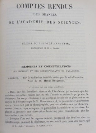 Item #08856 Comptes rendus Hebdomadaires Des Seances De L'Academie Des Sciences Publies....Tome...