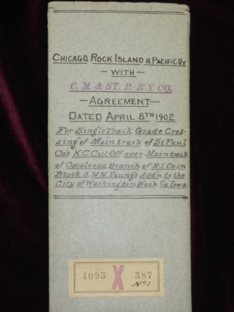 Item #08969 CHICAGO ROCK ISLAND AND PACIFIC RAILWAY WITH CHICAGO, MILWAUKEE AND ST. PAUL RAILWAY CO. AGREEMENT DATED APRIL 8TH 1902. Rock Island Line.