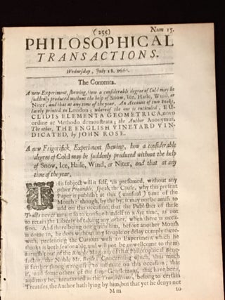 Item #09598 A New Frigorifick Experiment Shewing How a Considerable Degree of Cold May be...