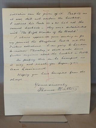 THE LIFE AND ADVENTURES OF MARTIN CHUZZLEWIT (ANNOTATED By Bibliographer Thomas Hatton and with a Two Page Autograph Letter. Concerning the Dexter Copy of Martin Chuzzlewit)