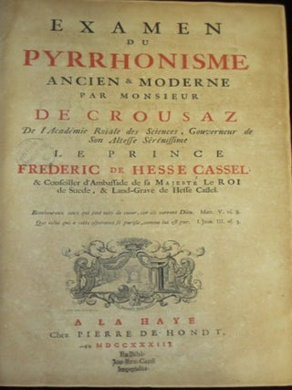 EXAMEN DU PYRRHONISME ANCIEN & MODERNE