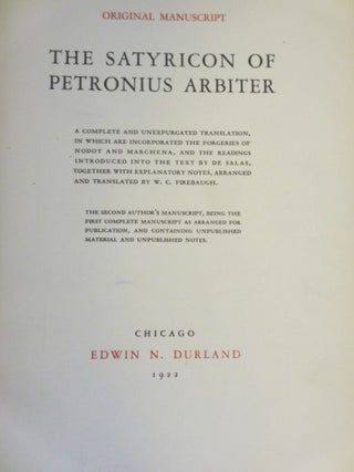 THE SATYRICON OF PETRONIUS ARBITER (Manuscript)