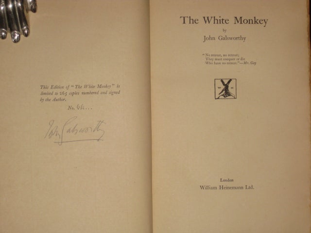 Item #6795 The White Monkey. Galsworthy John, SIGNED.