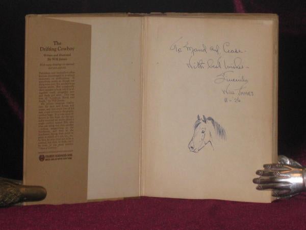 Item #7448 The Drifting Cowboy (Inscribed and with an Original Drawing). Will James, SIGNED.