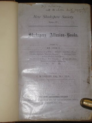 Shakspere (Shakespeare) Allusion Books; Part I A.D. 1592-98, Published for the New Shakspere Society