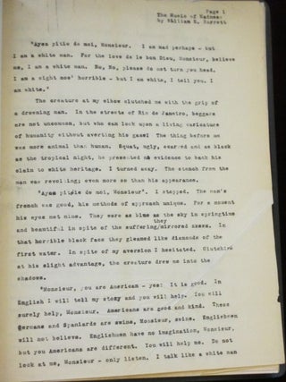Item #7565 The Music of Madness. Original Carbon Typescript. Published in Weird Tales. William E....